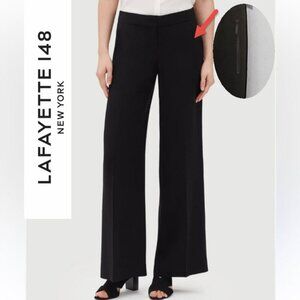 Lafayette 148 New York Manhattan Black Wide-Leg Pants Size 8 Zipper pockets